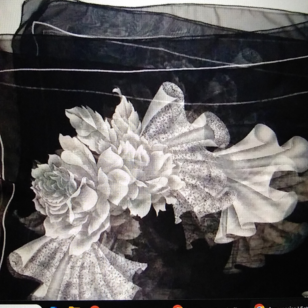 large black white gray sheer crepe scarf